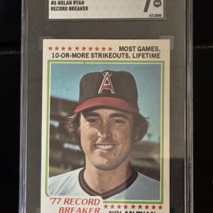Front of 1978 Topps Nolan Ryan #6 Record Breaker graded SGC 7 NM