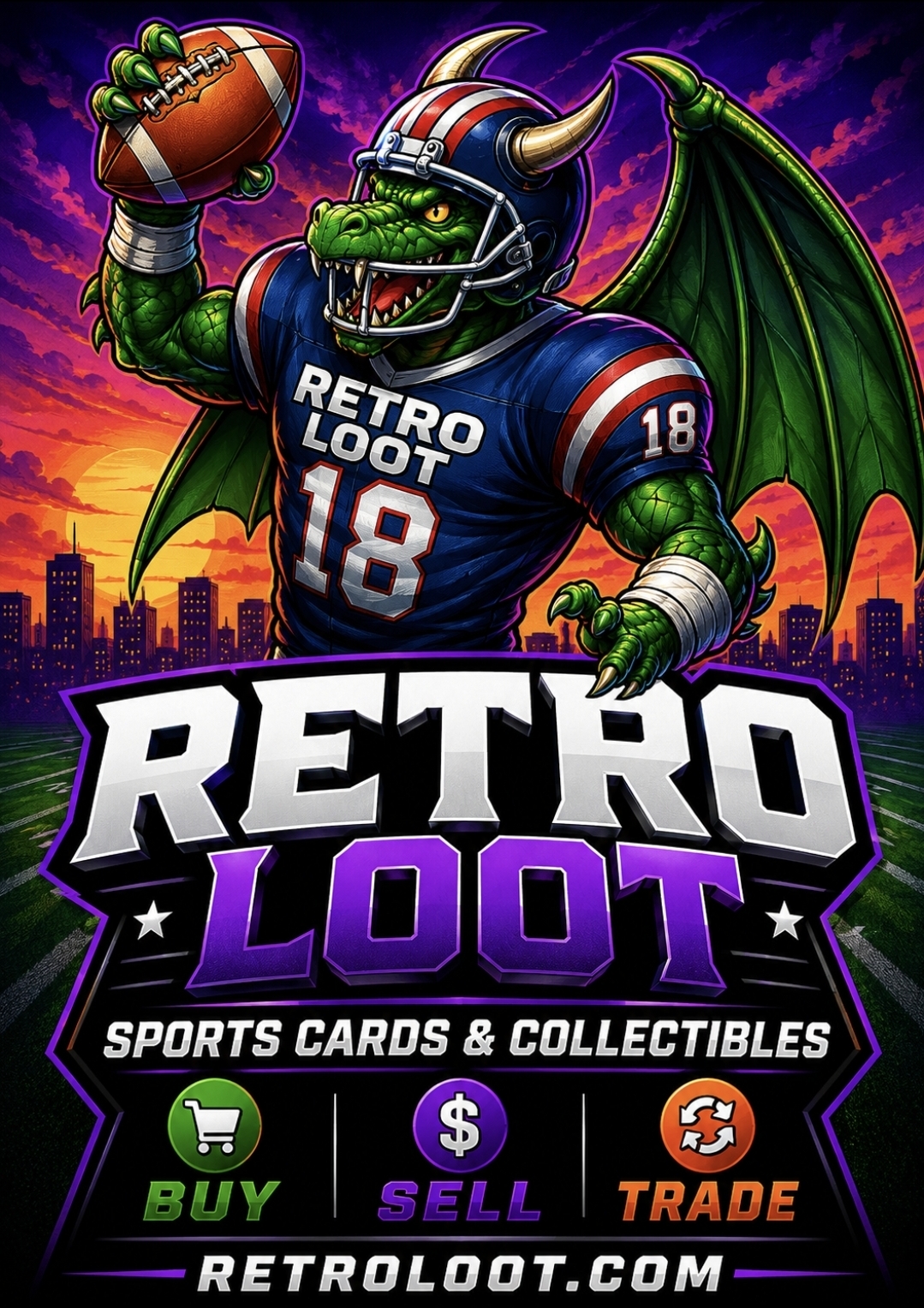 Retro Loot dragon mascot logo